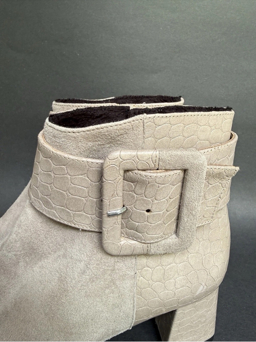 Ron White Linzi Waterproof Cashmere Suede Booties Croc-Texture Buckle Strap 6.5 - Picture 2 of 8
